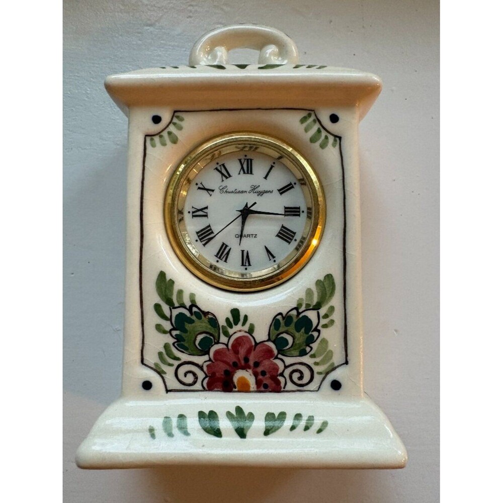 Delfs Handpainted Miniature Porcelain Quartz Clock, Made in Holland